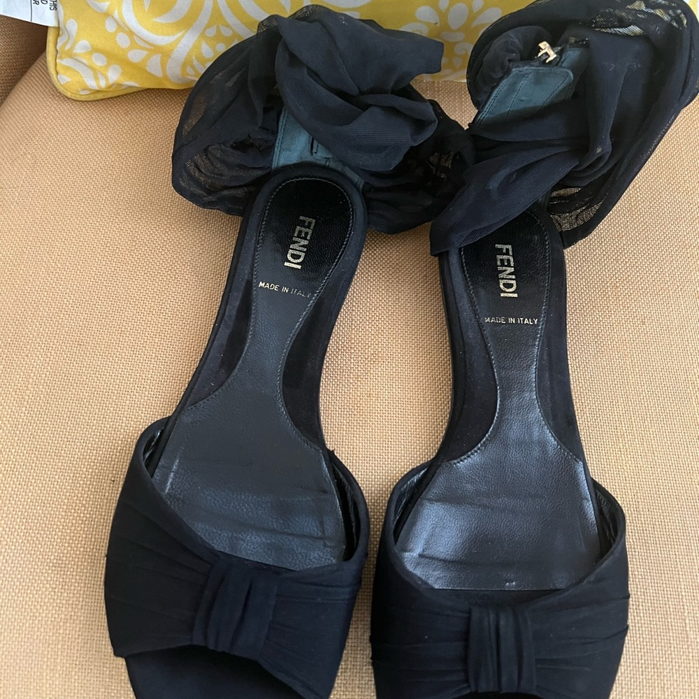 Fendi Black open toe flats with ankle strap